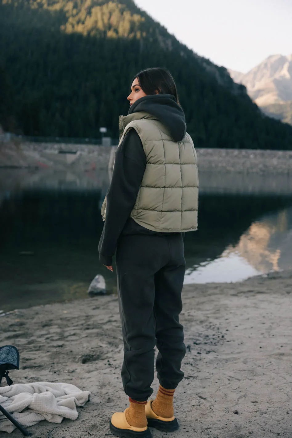 Bellese Quilted Puffer Vest in Olive - FINAL SALE sold by bohme product image thumbnail 3