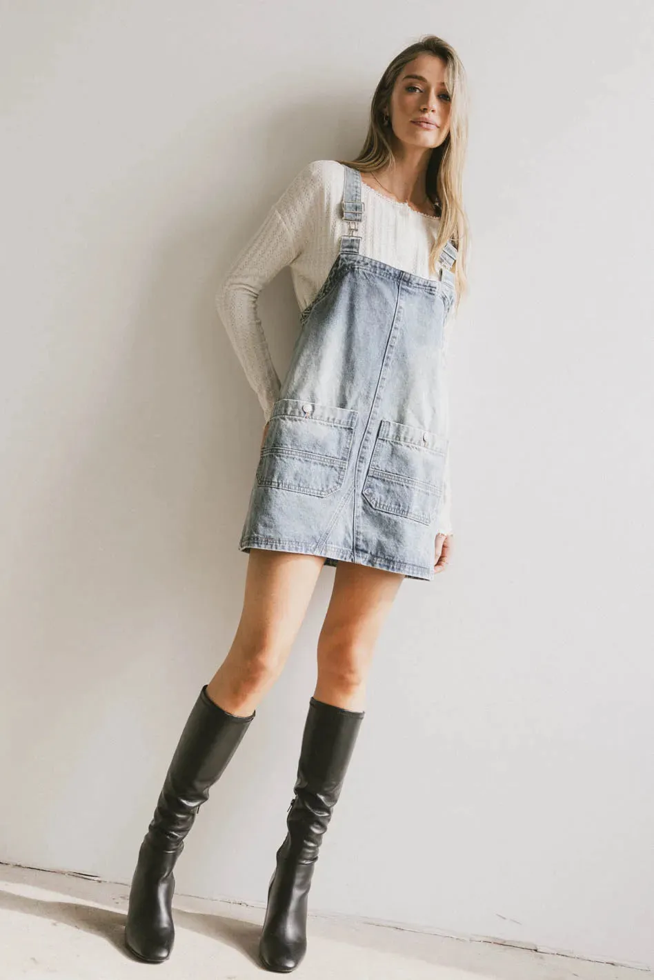 Koa Denim Mini Dress in Light Wash - FINAL SALE sold by bohme product image thumbnail 3