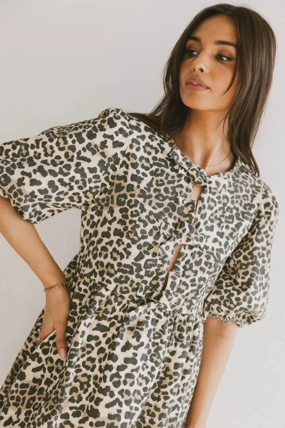 Tori Peplum Mini Dress in Leopard - FINAL SALE sold by bohme product image thumbnail 2