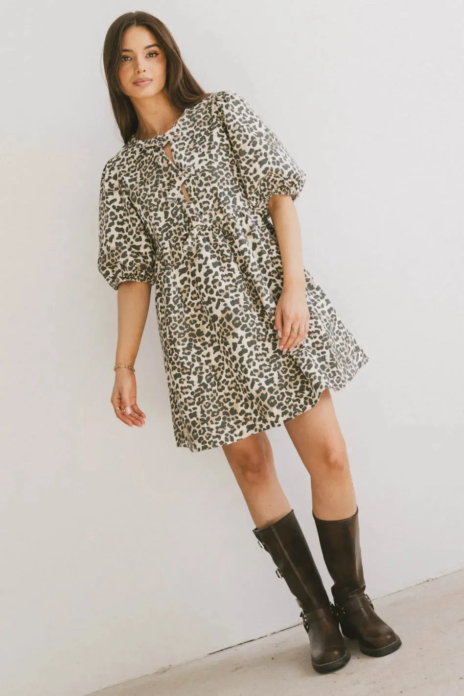 Tori Peplum Mini Dress in Leopard - FINAL SALE sold by bohme