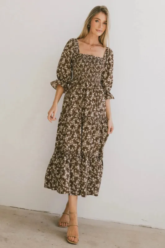 Kiran Floral Maxi Dress in Brown sold by bohme