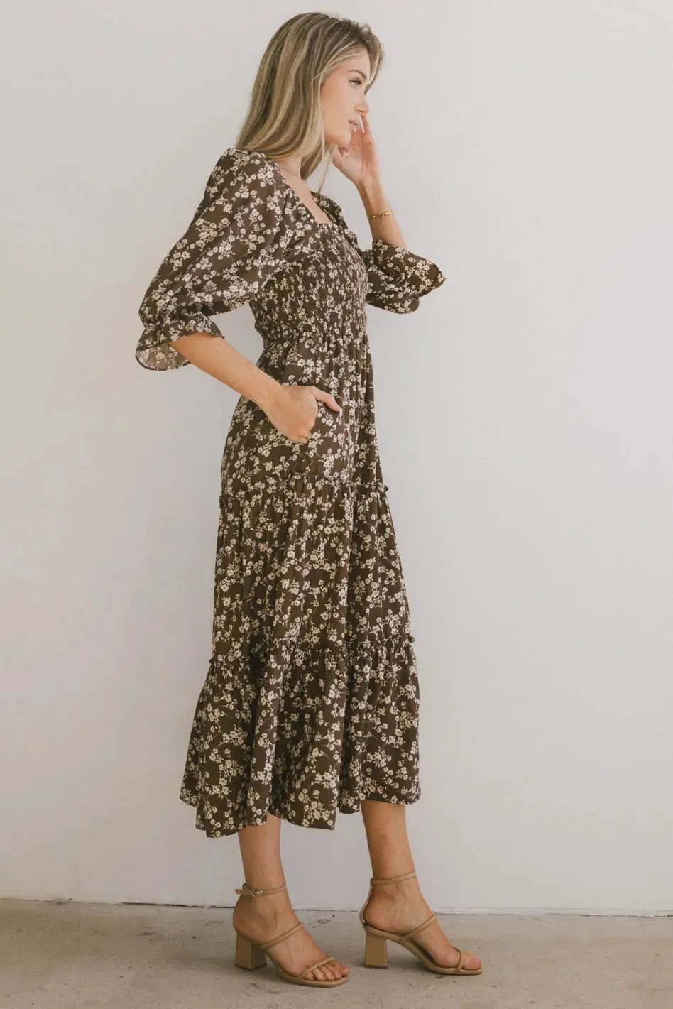 Kiran Floral Maxi Dress in Brown sold by bohme product image thumbnail 3