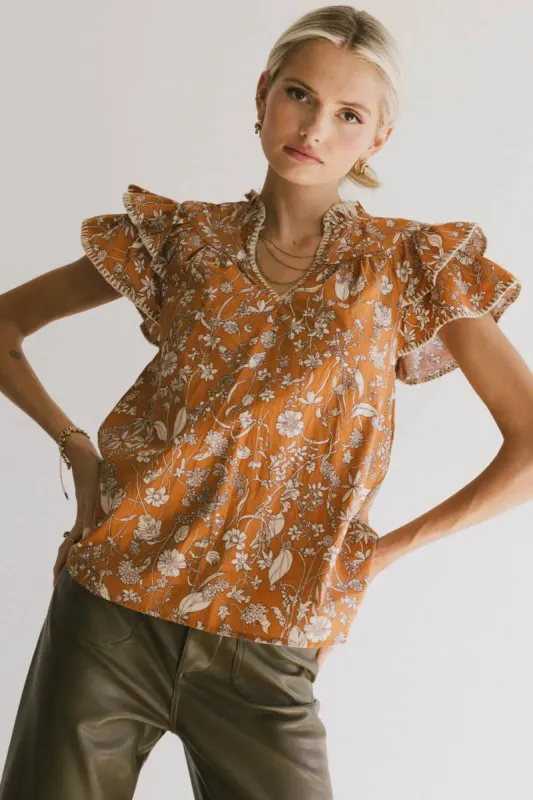 Rikki Printed Blouse in Camel - FINAL SALE sold by bohme