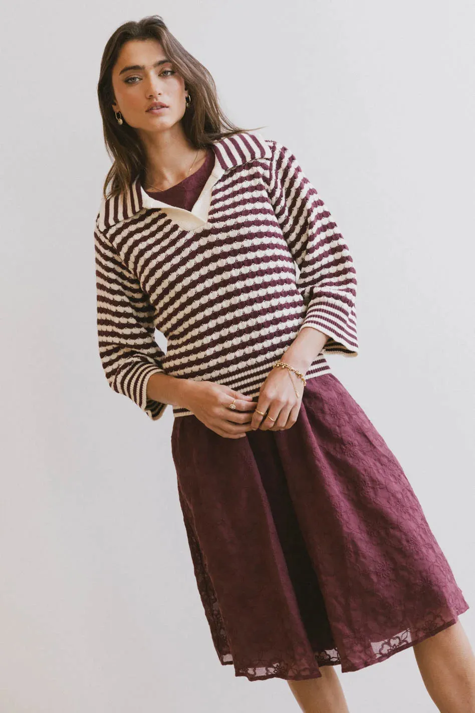 Mason Collared Sweater in Burgundy - FINAL SALE sold by bohme product image thumbnail 5