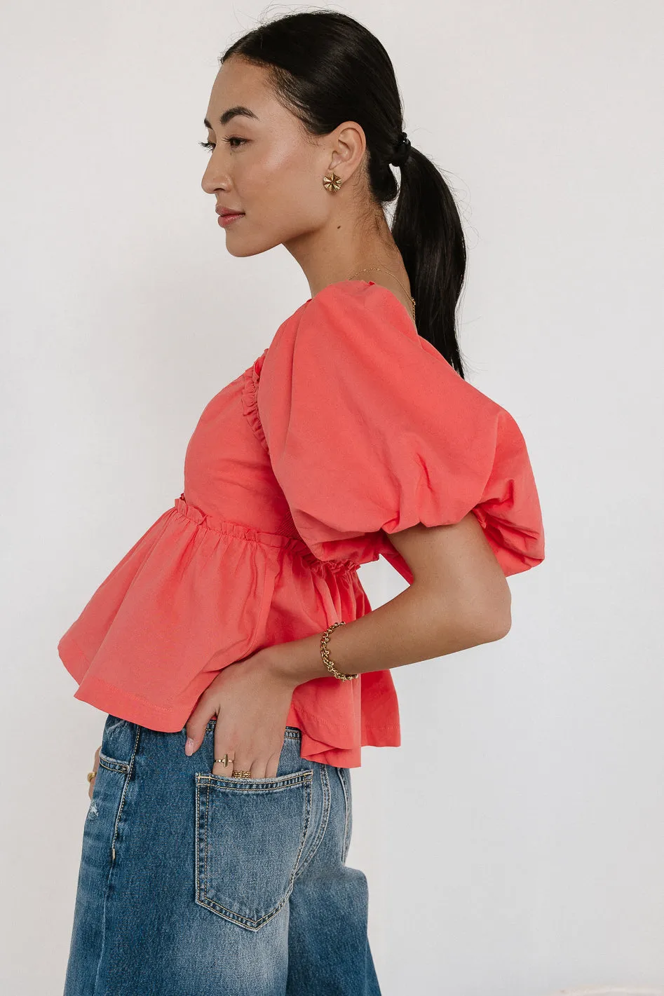 Ruffle Peplum Top in Coral - FINAL SALE sold by bohme product image thumbnail 3