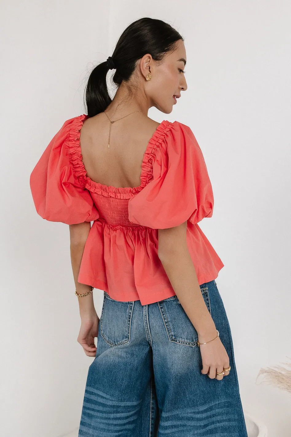 Ruffle Peplum Top in Coral - FINAL SALE sold by bohme product image thumbnail 4