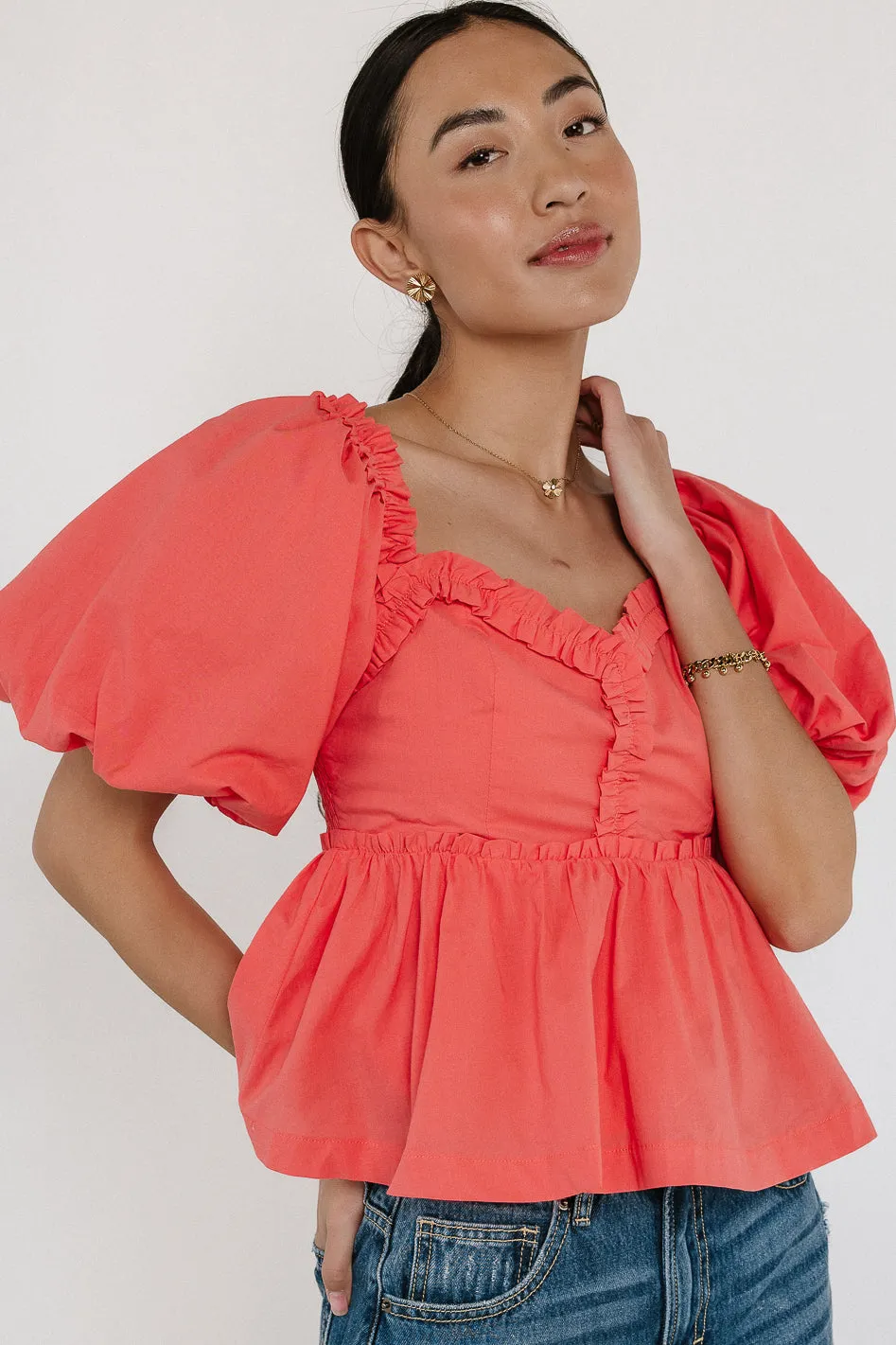 Ruffle Peplum Top in Coral - FINAL SALE sold by bohme product image thumbnail 2