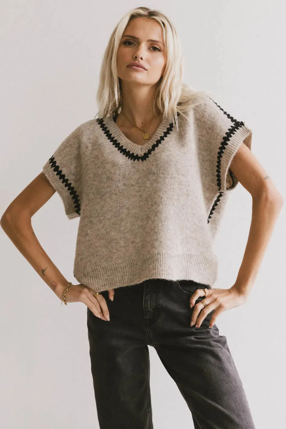 Hazel Embroidered Sweater Top in Oatmeal sold by bohme product image thumbnail 5