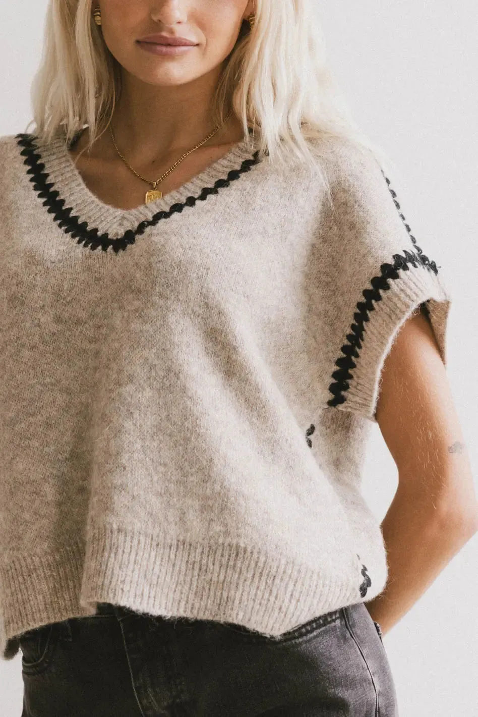 Hazel Embroidered Sweater Top in Oatmeal sold by bohme product image thumbnail 2