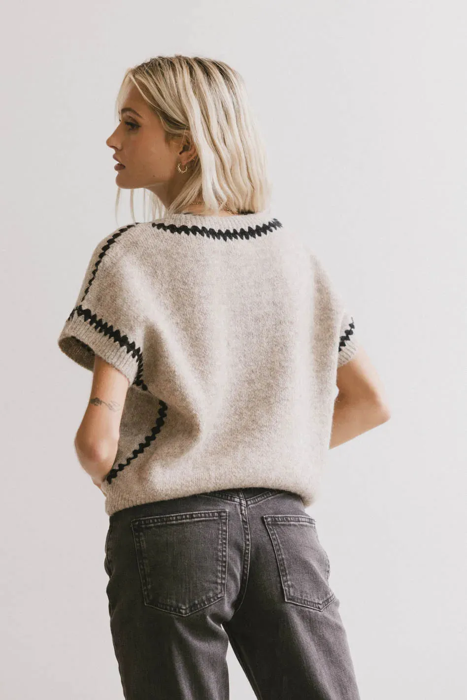 Hazel Embroidered Sweater Top in Oatmeal sold by bohme product image thumbnail 4