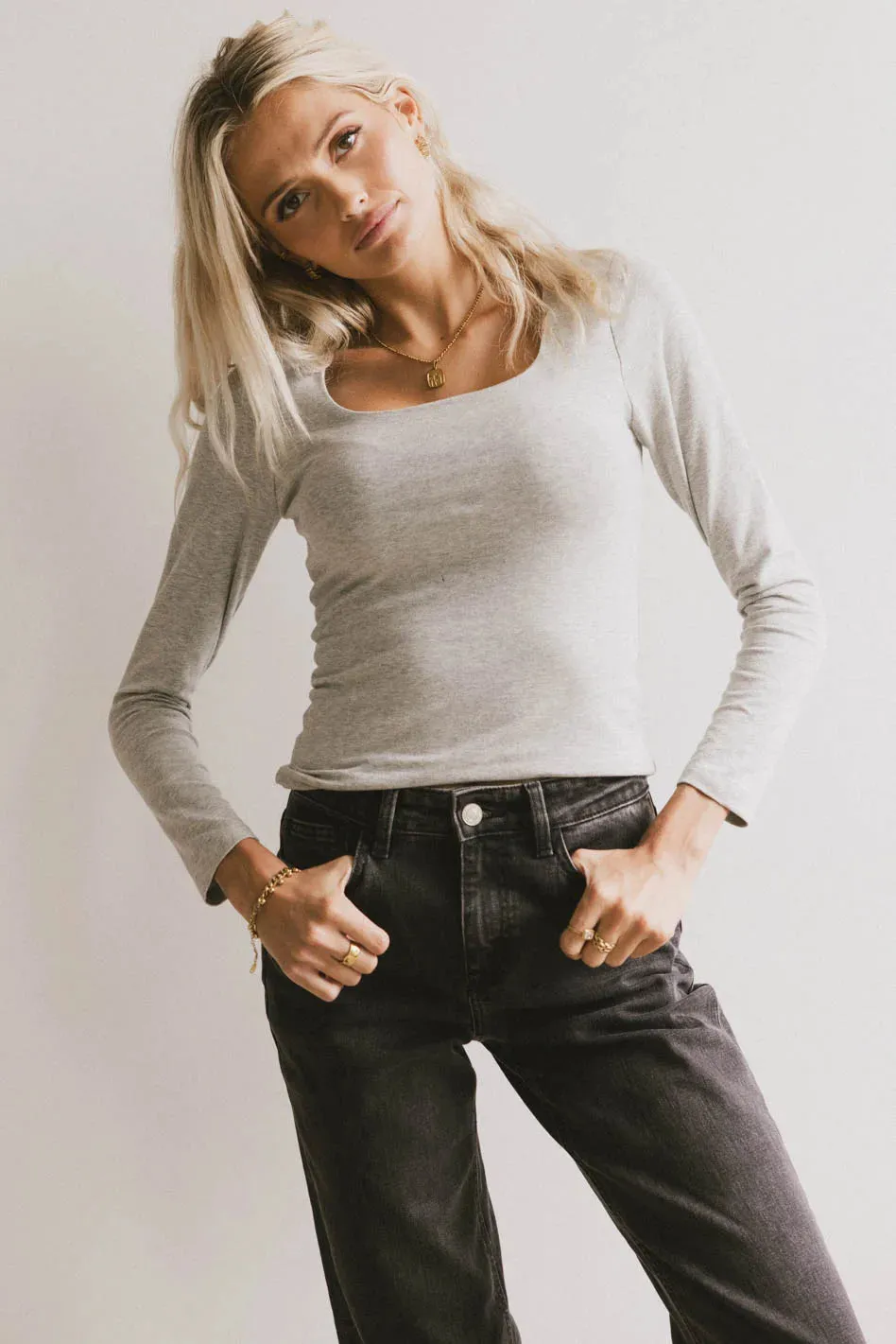 Polly Scoop Neck Top in Heather Grey - FINAL SALE sold by bohme product image thumbnail 4