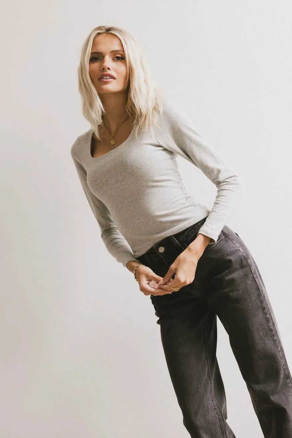 Polly Scoop Neck Top in Heather Grey - FINAL SALE sold by bohme product image thumbnail 2