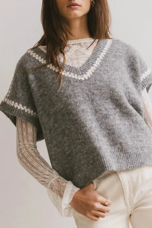 Hazel Embroidered Sweater Top in Grey sold by bohme