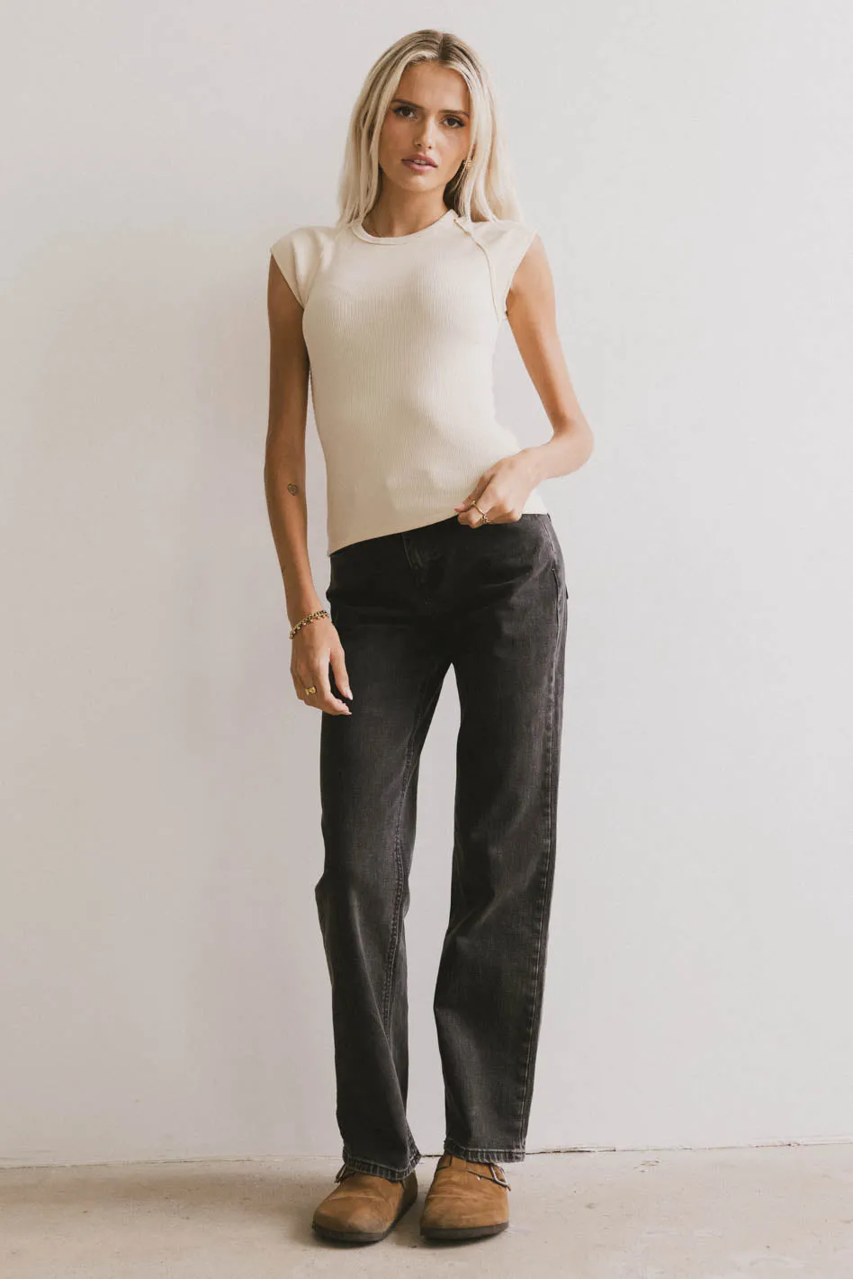 Huxley Cap Sleeve Top in Beige sold by bohme product image thumbnail 3