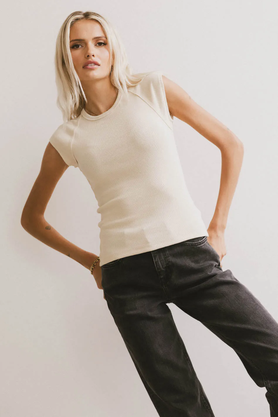 Huxley Cap Sleeve Top in Beige sold by bohme product image thumbnail 4