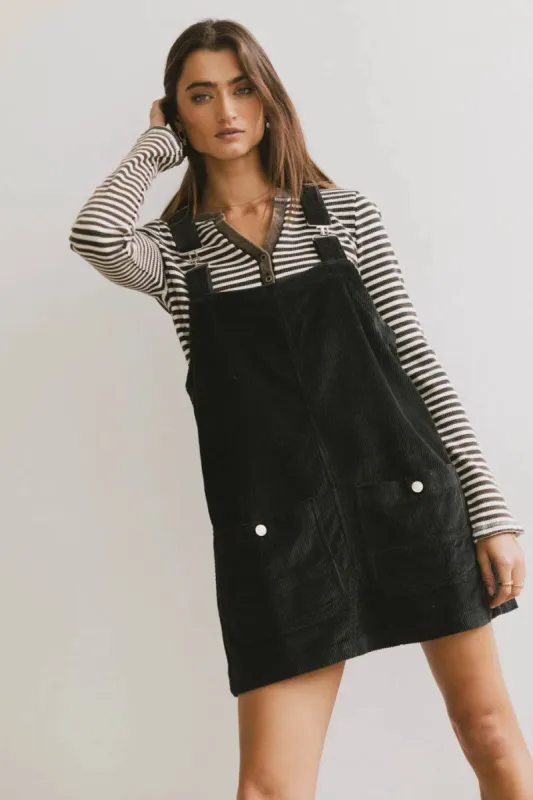 Reid Corduroy Overall Dress in Black - FINAL SALE sold by bohme