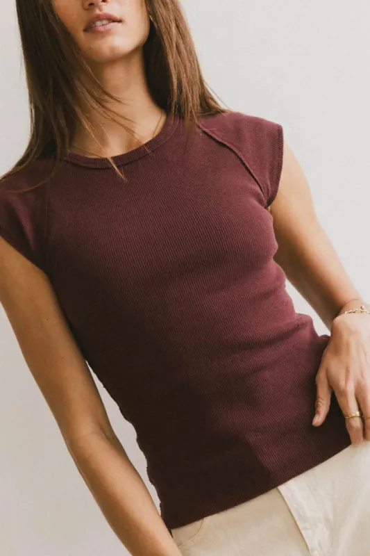 Huxley Cap Sleeve Top in Wine sold by bohme