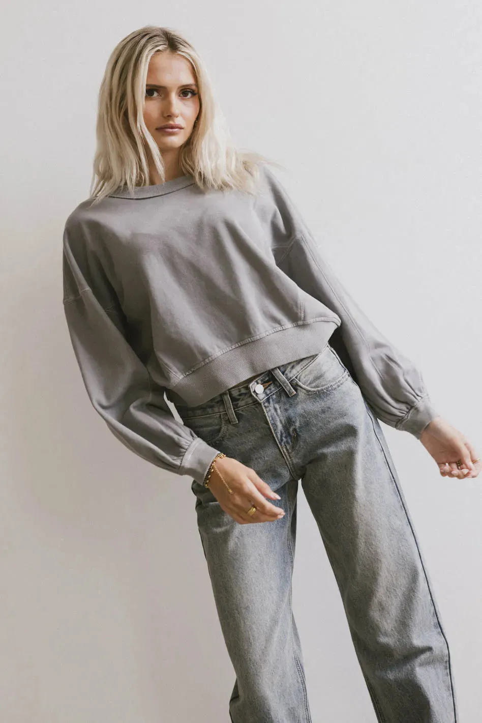 Sutton Exposed Seam Crewneck in Grey - FINAL SALE sold by bohme product image thumbnail 2