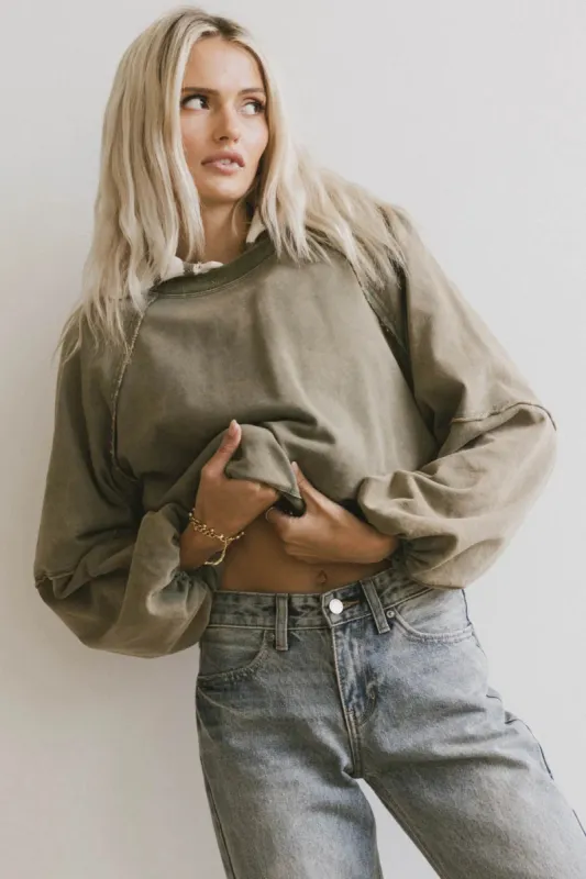 Porter Distressed Crewneck in Olive - FINAL SALE sold by bohme