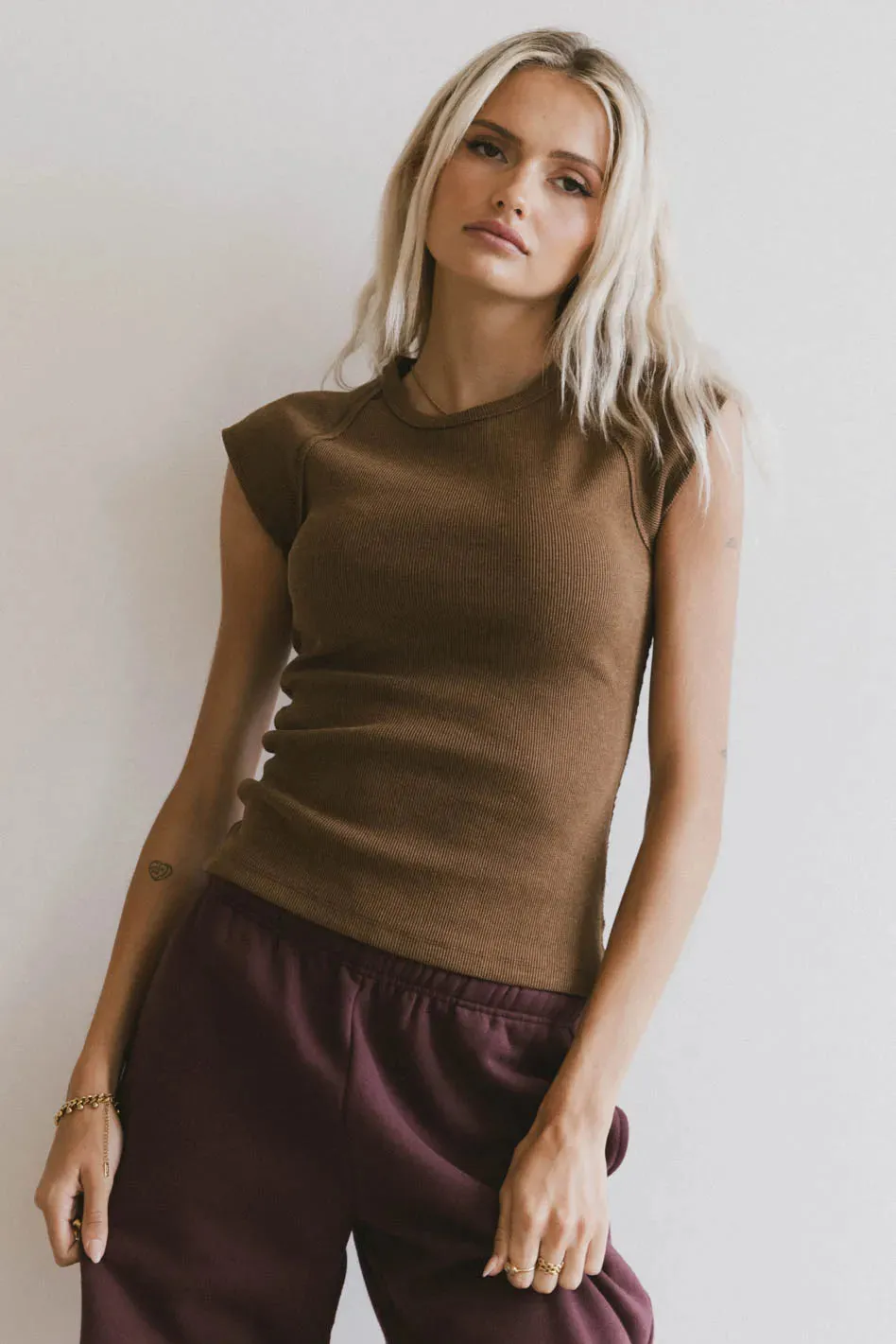 Huxley Cap Sleeve Top in Brown - FINAL SALE sold by bohme product image thumbnail 4