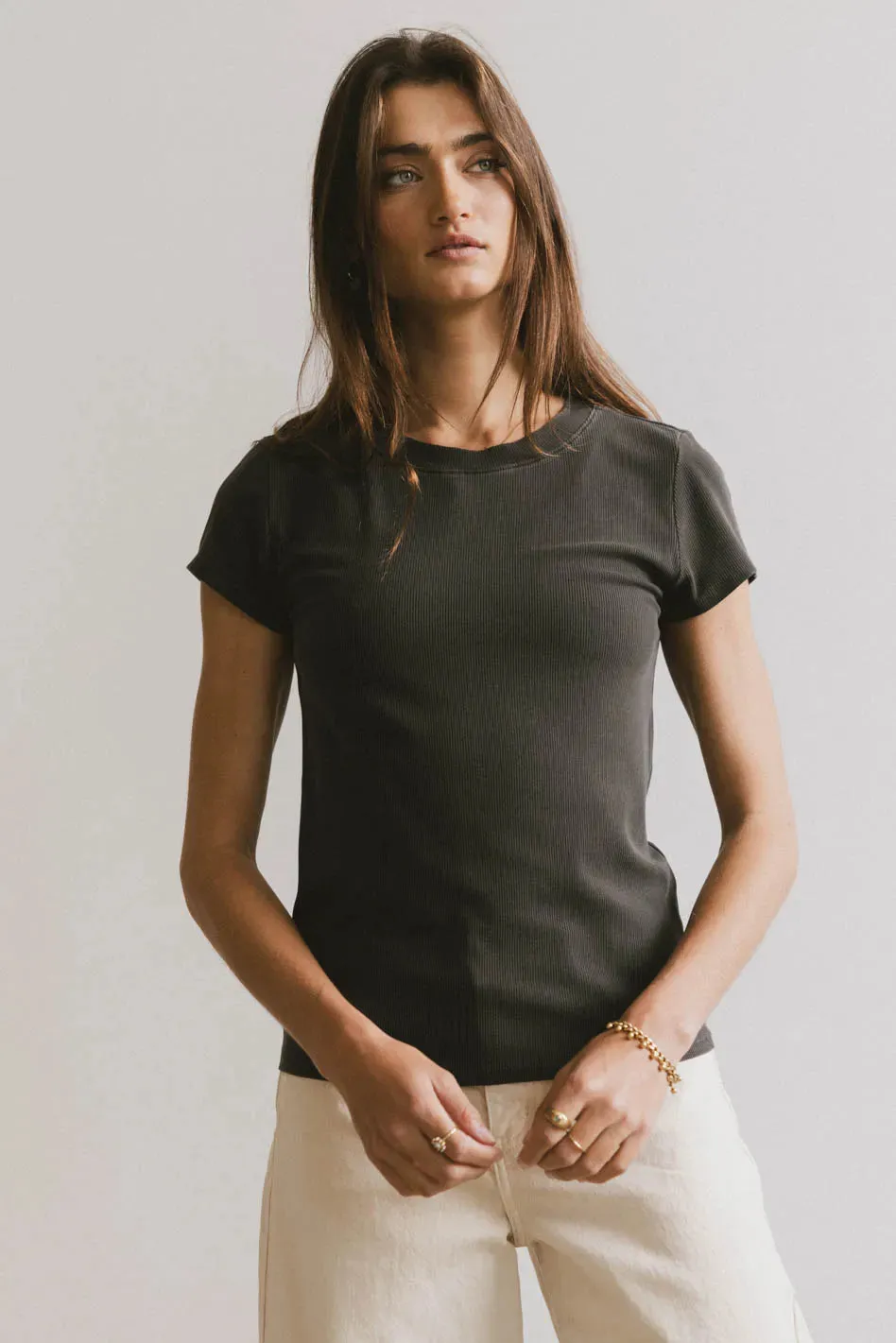 Opal Ribbed Tee in Charcoal - FINAL SALE sold by bohme product image thumbnail 4