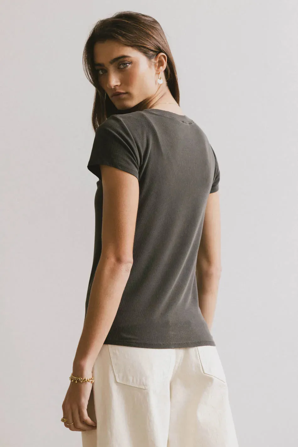 Opal Ribbed Tee in Charcoal - FINAL SALE sold by bohme product image thumbnail 2