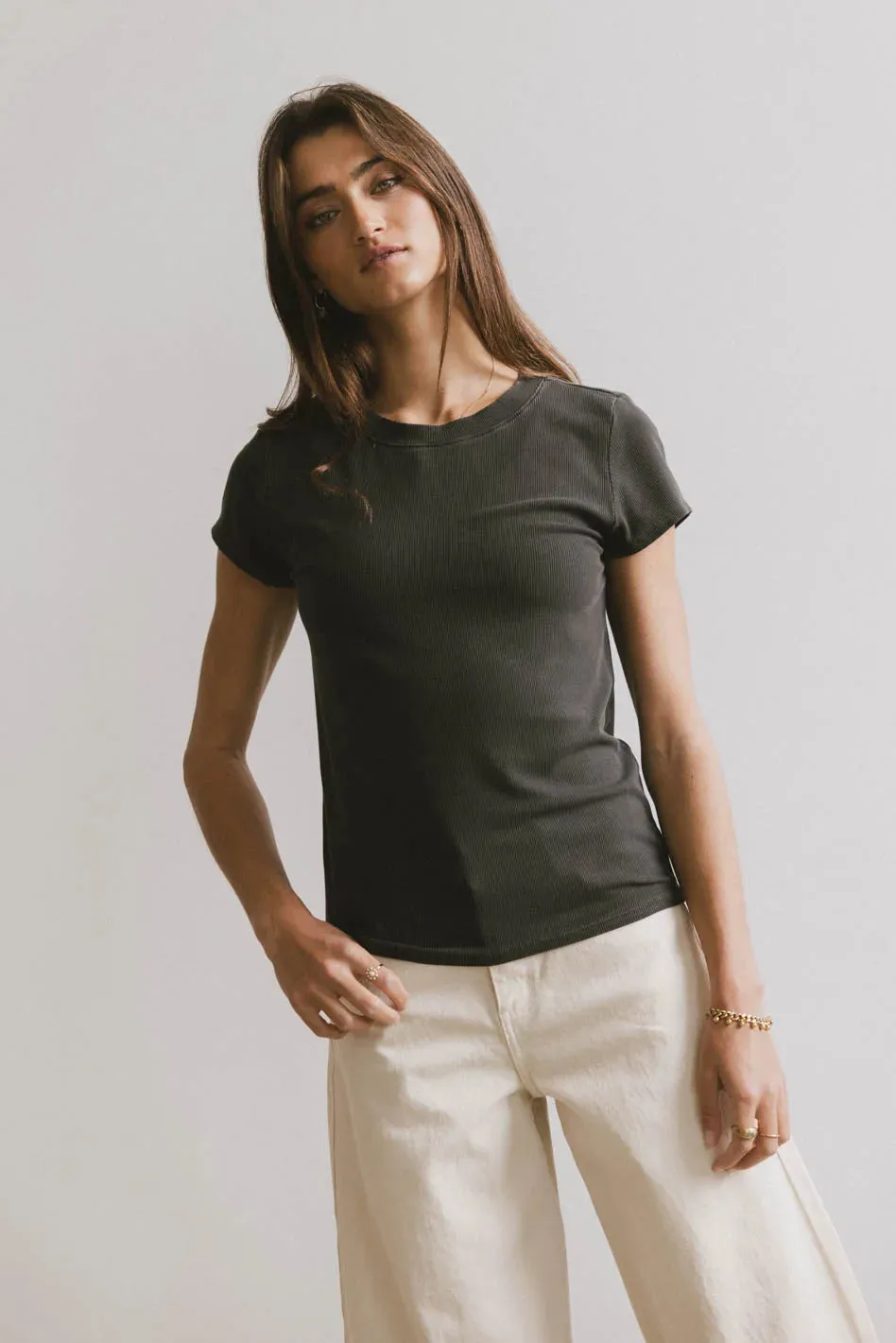 Opal Ribbed Tee in Charcoal - FINAL SALE sold by bohme