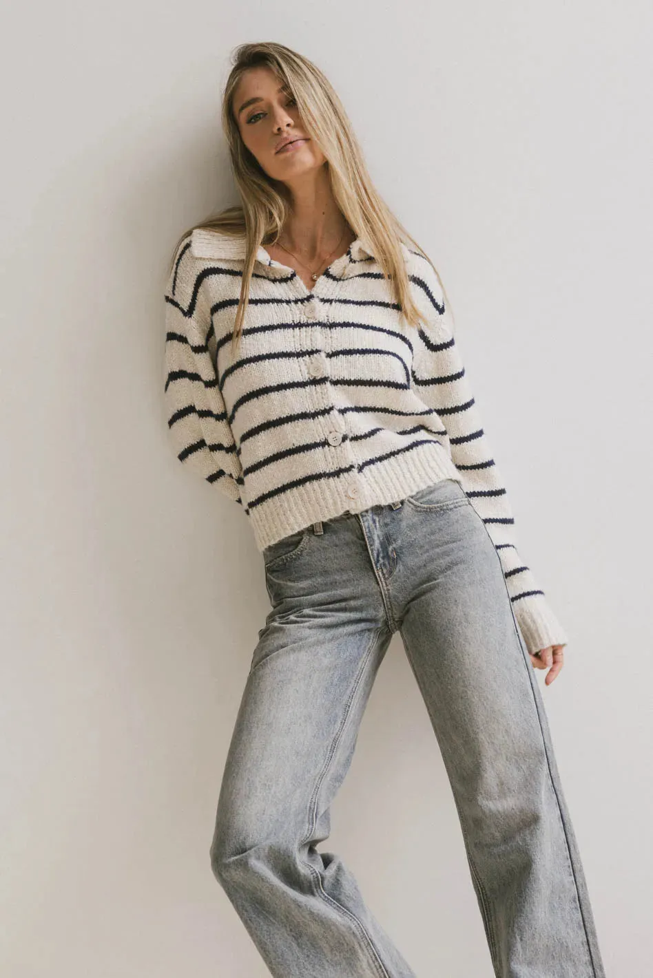 Dolly Striped Knit Cardigan in Navy - FINAL SALE sold by bohme