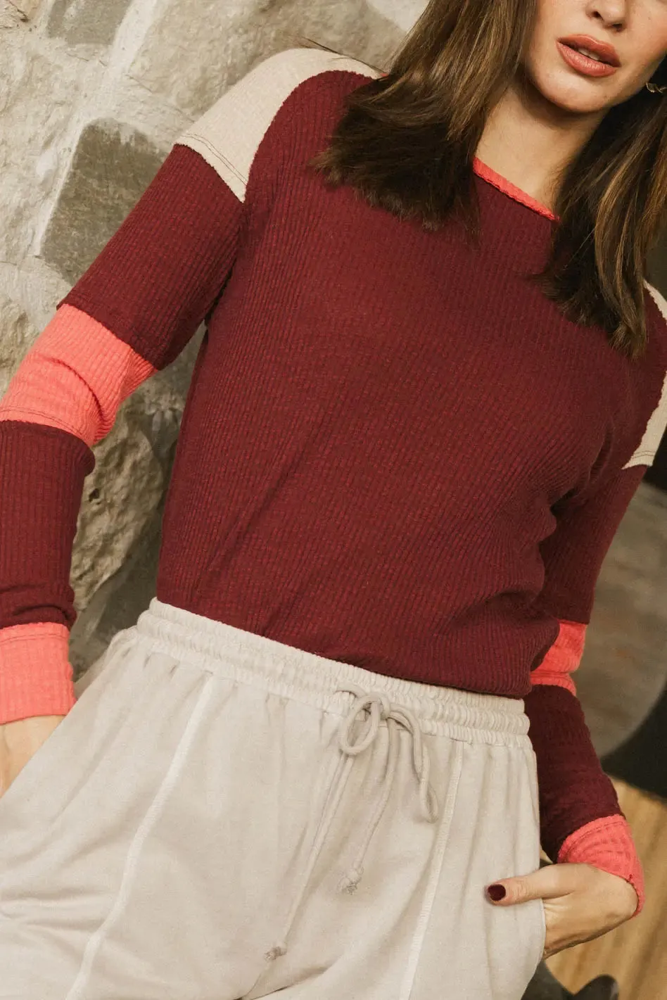Sarai Ribbed Top in Burgundy - FINAL SALE sold by bohme product image thumbnail 2