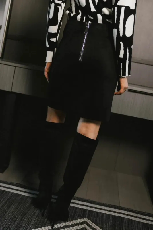 Fér Böhme Zipper Back Suede Skirt in Black sold by bohme