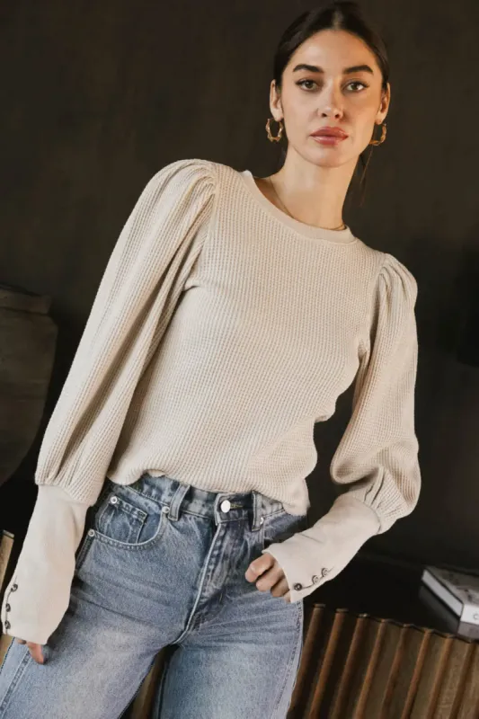 Lettie Waffle Knit Top in Cream - FINAL SALE sold by bohme