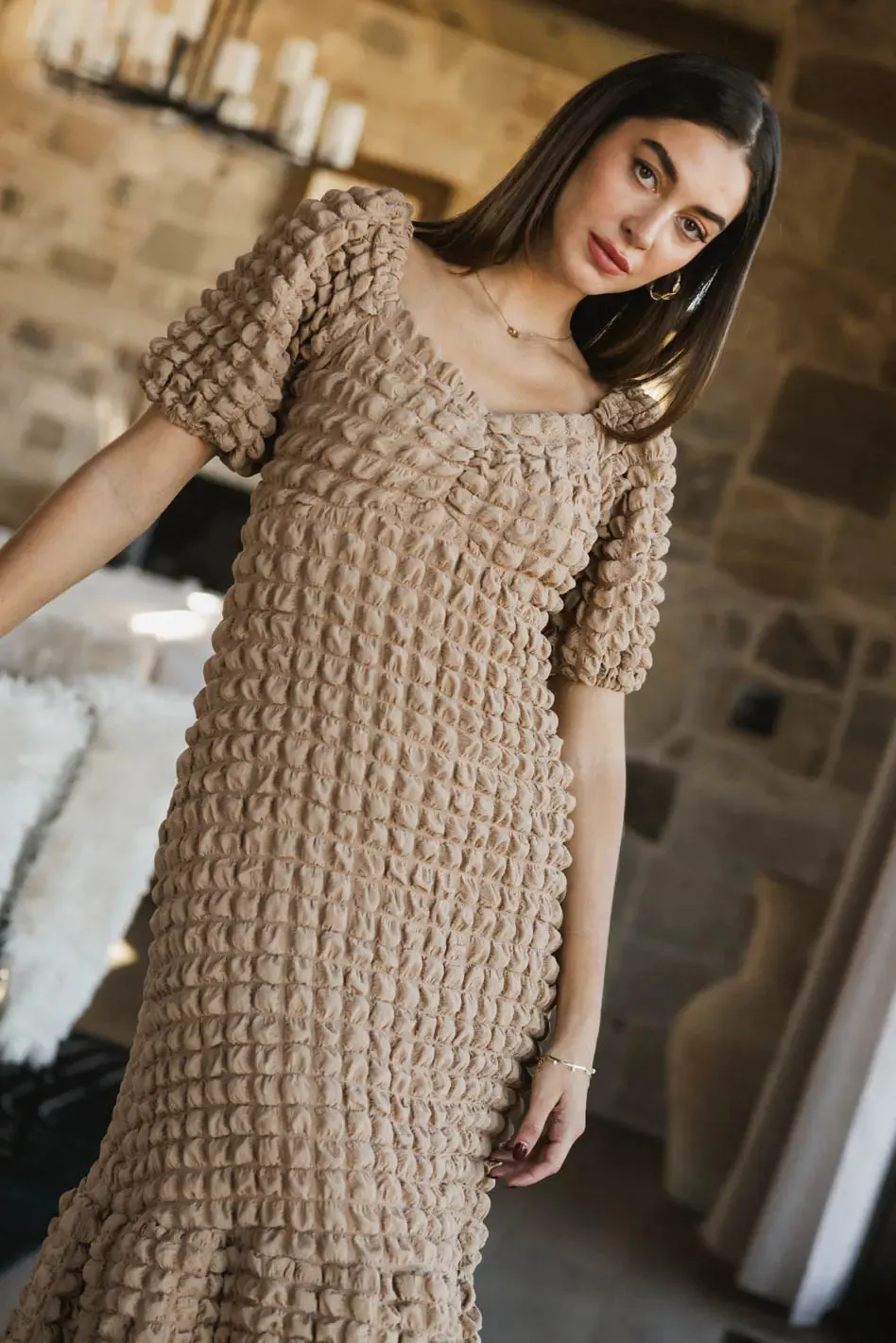 Miley Bubble Texture Dress in Tan - FINAL SALE sold by bohme product image thumbnail 4
