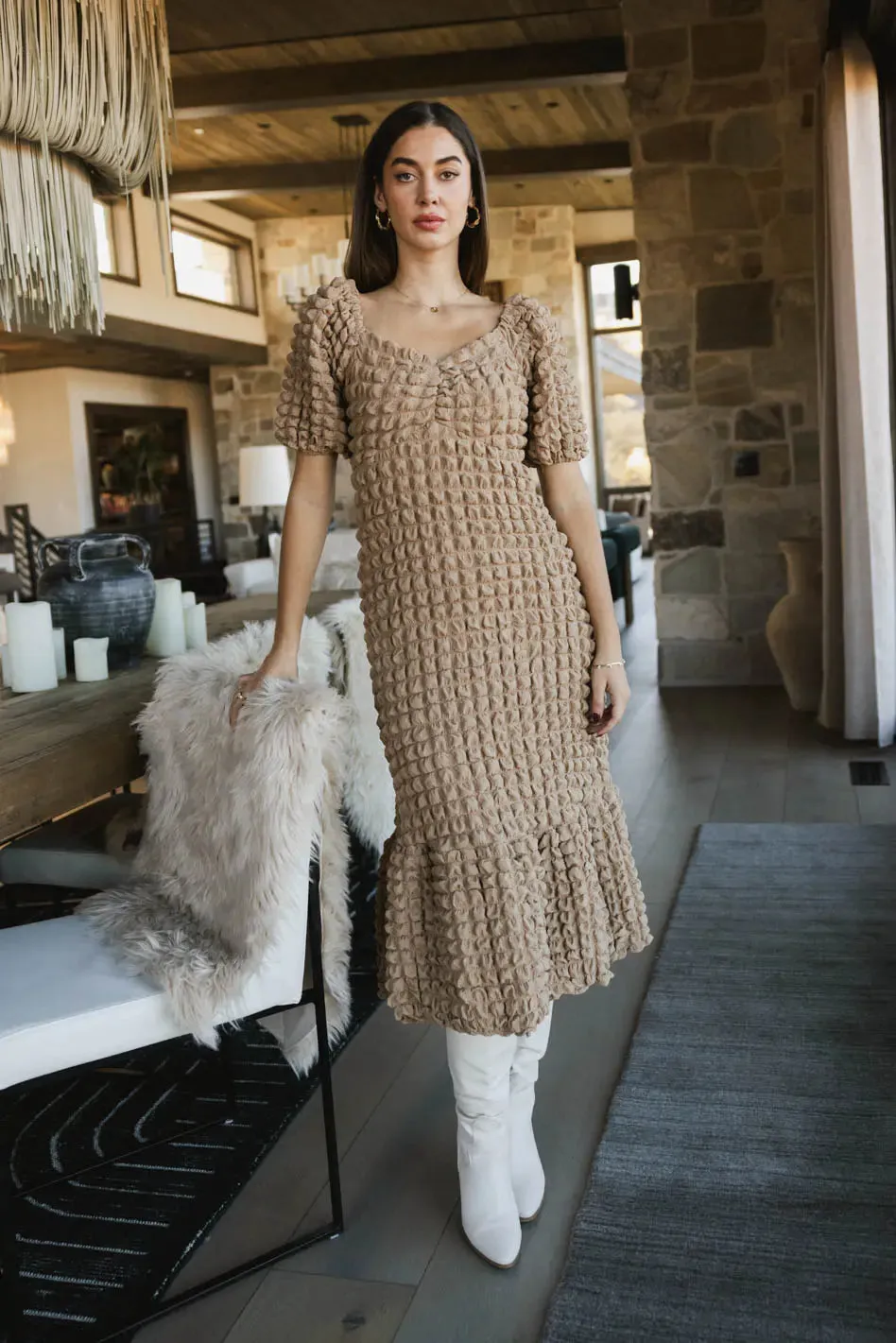 Miley Bubble Texture Dress in Tan - FINAL SALE sold by bohme product image thumbnail 3