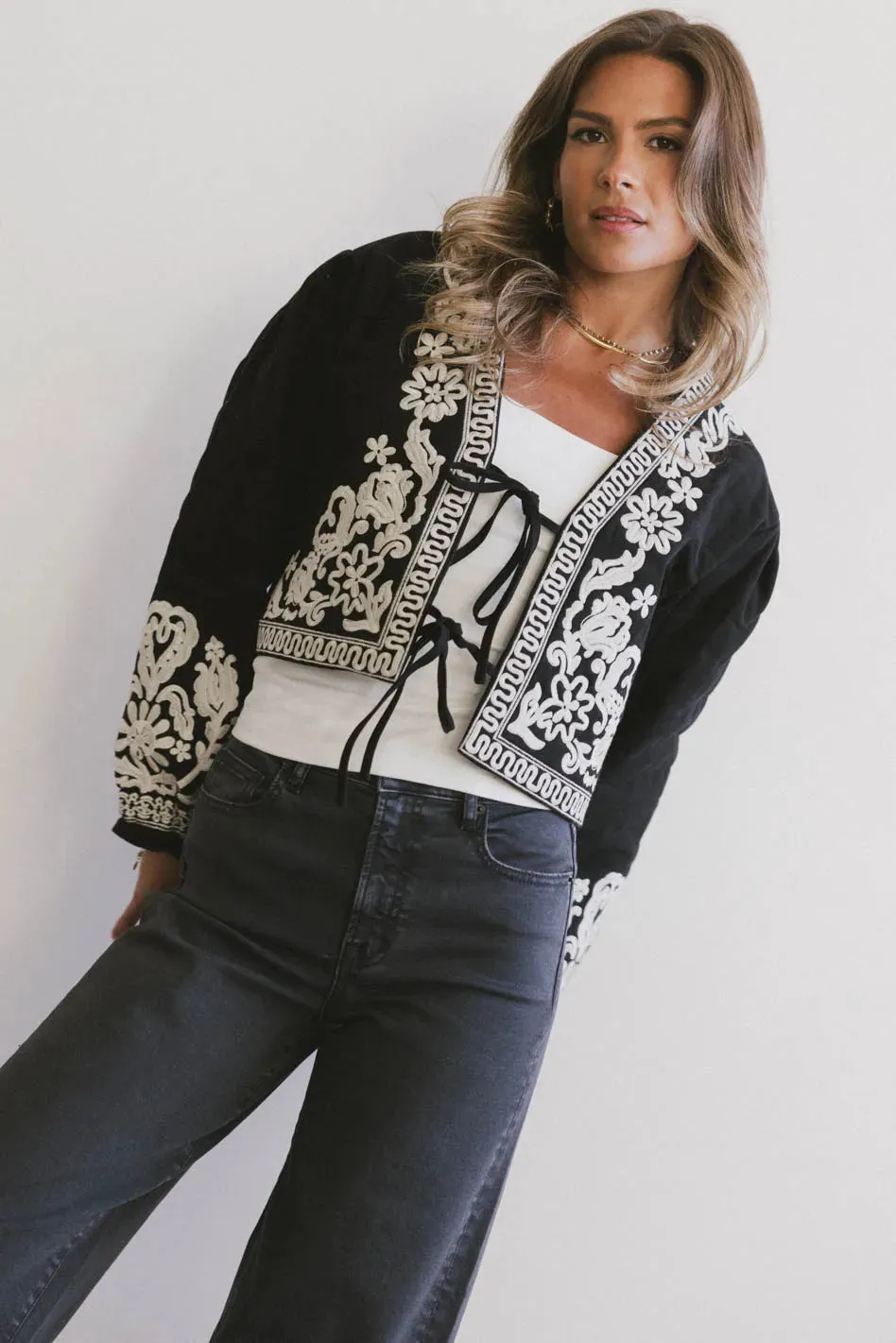 Benja Embroidered Jacket in Black - FINAL SALE sold by bohme