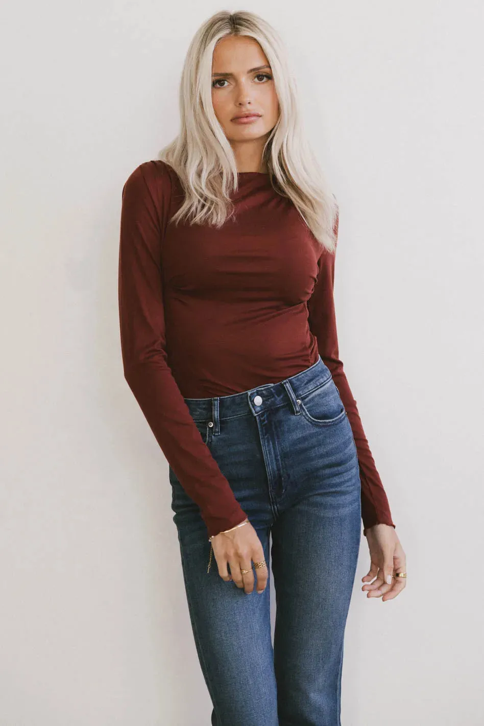 Bianca Ruched Top in Burgundy - FINAL SALE sold by bohme product image thumbnail 5