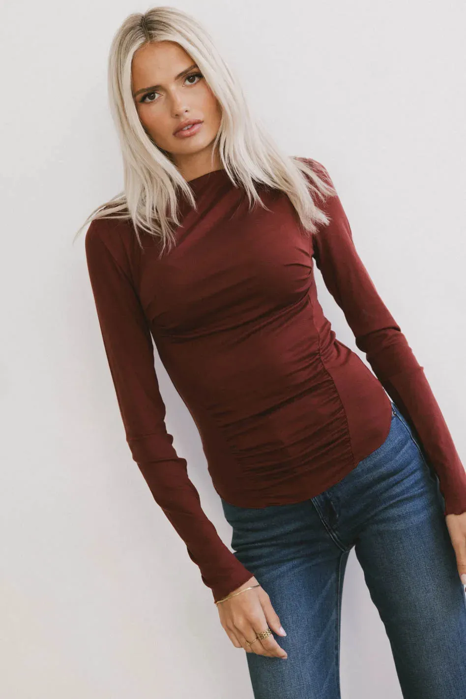 Bianca Ruched Top in Burgundy - FINAL SALE sold by bohme