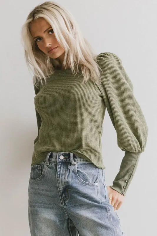 Lettie Waffle Knit Top in Olive - FINAL SALE sold by bohme