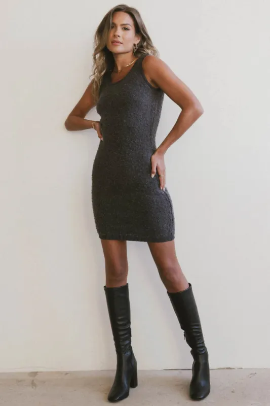 Vale Textured Knit Mini Dress in Charcoal - FINAL SALE sold by bohme