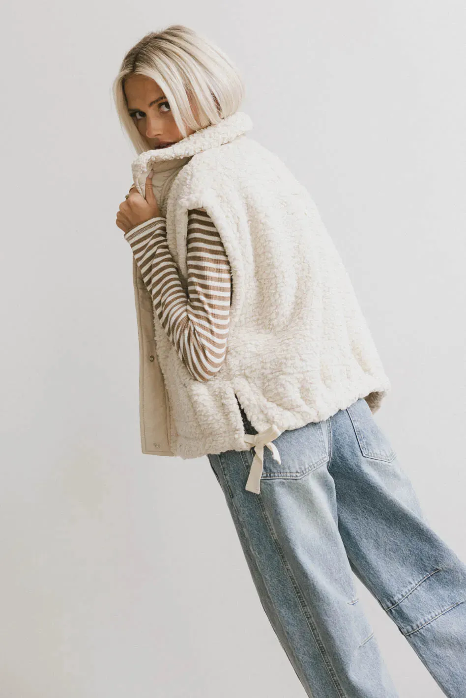 Johanna Sherpa Vest in Beige sold by bohme