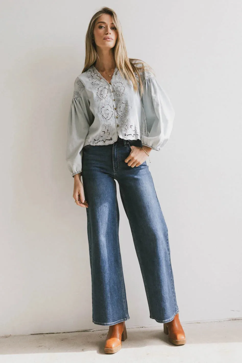 Violet Embroidered Blouse in Denim sold by bohme product image thumbnail 3