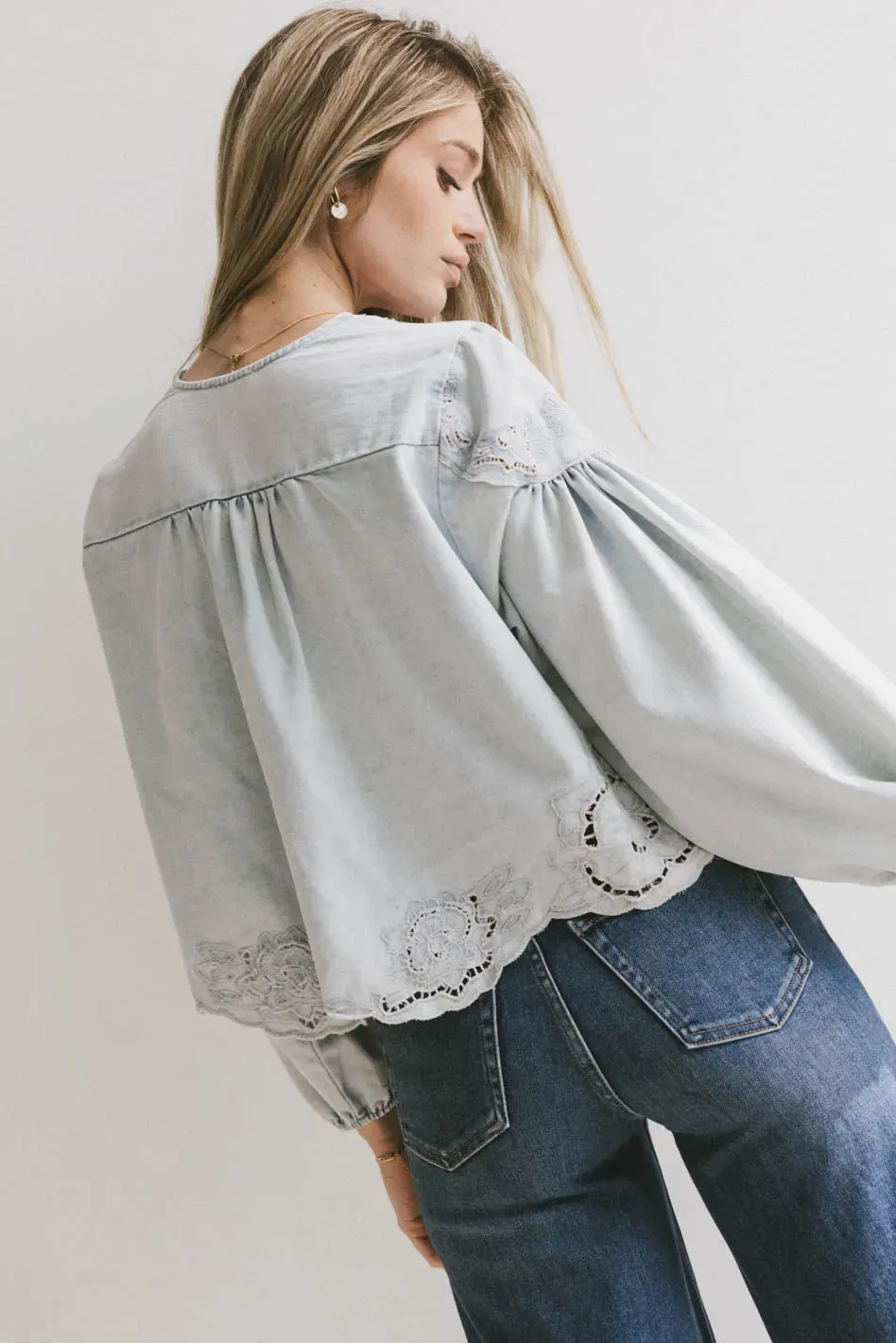 Violet Embroidered Blouse in Denim sold by bohme product image thumbnail 2