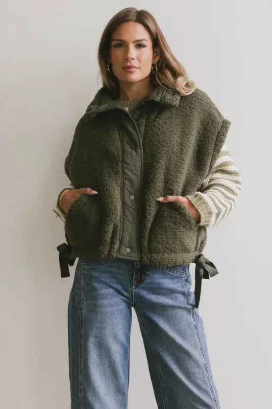 Johanna Sherpa Vest in Olive - FINAL SALE sold by bohme