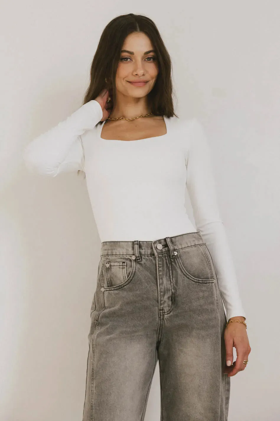 Demi Square Neck Bodysuit in White - FINAL SALE sold by bohme