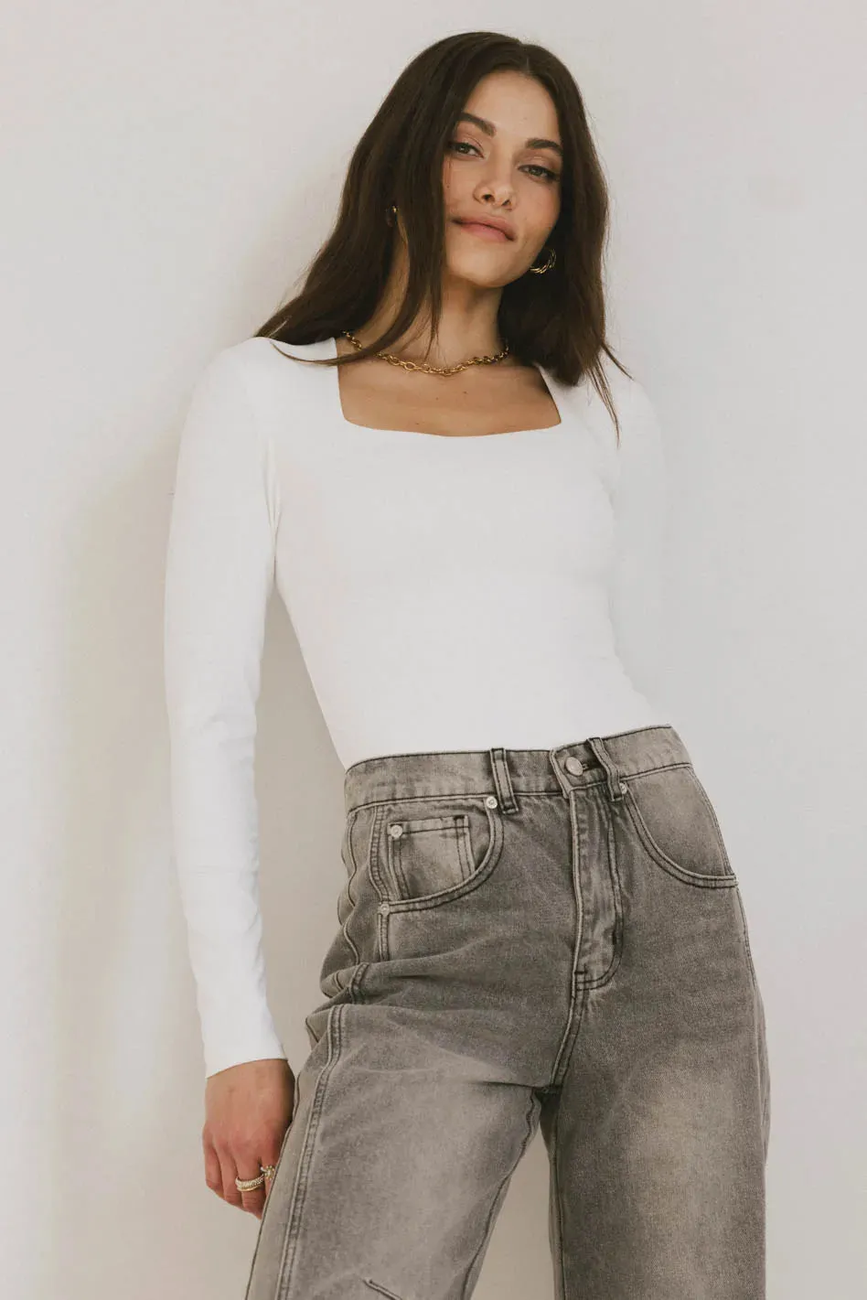 Demi Square Neck Bodysuit in White - FINAL SALE sold by bohme product image thumbnail 3
