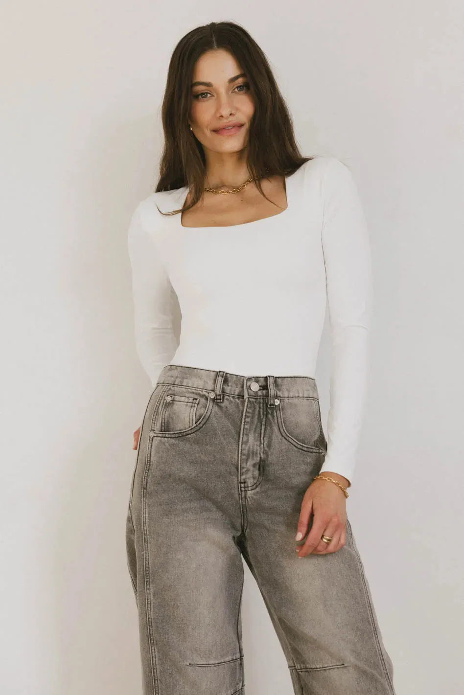 Demi Square Neck Bodysuit in White - FINAL SALE sold by bohme product image thumbnail 5