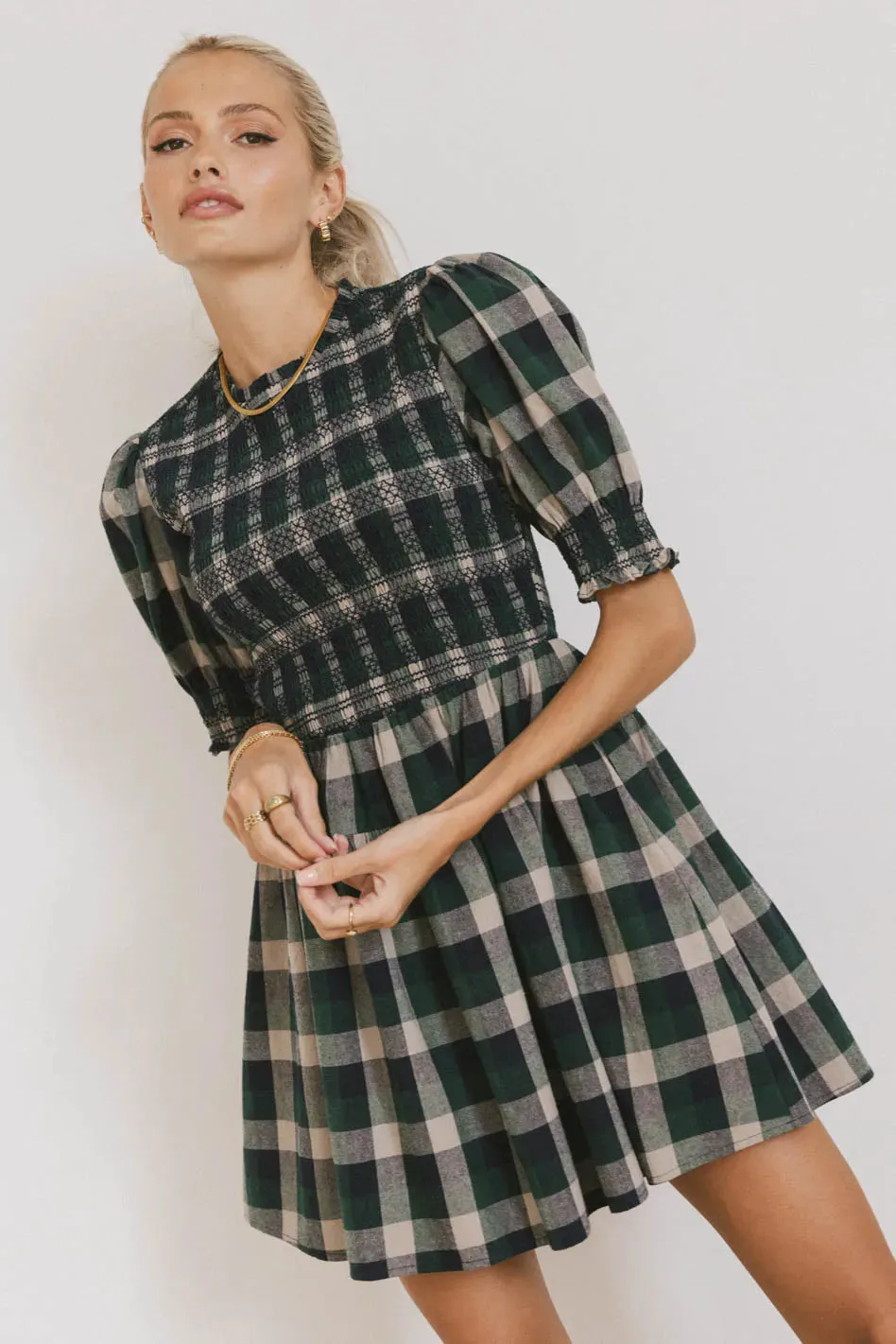 Emmett Plaid Smocked Mini Dress - FINAL SALE sold by bohme