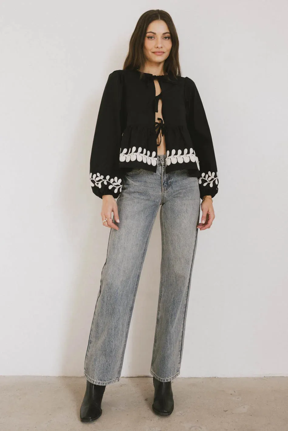 Stariana Embroidered Tie Blouse in Black - FINAL SALE sold by bohme product image thumbnail 5