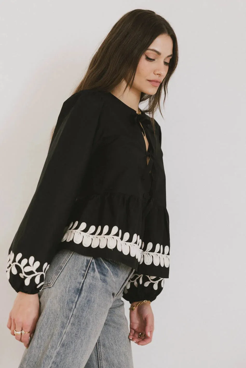 Stariana Embroidered Tie Blouse in Black - FINAL SALE sold by bohme product image thumbnail 3