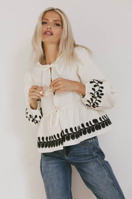 Stariana Embroidered Tie Blouse in Cream - FINAL SALE sold by bohme