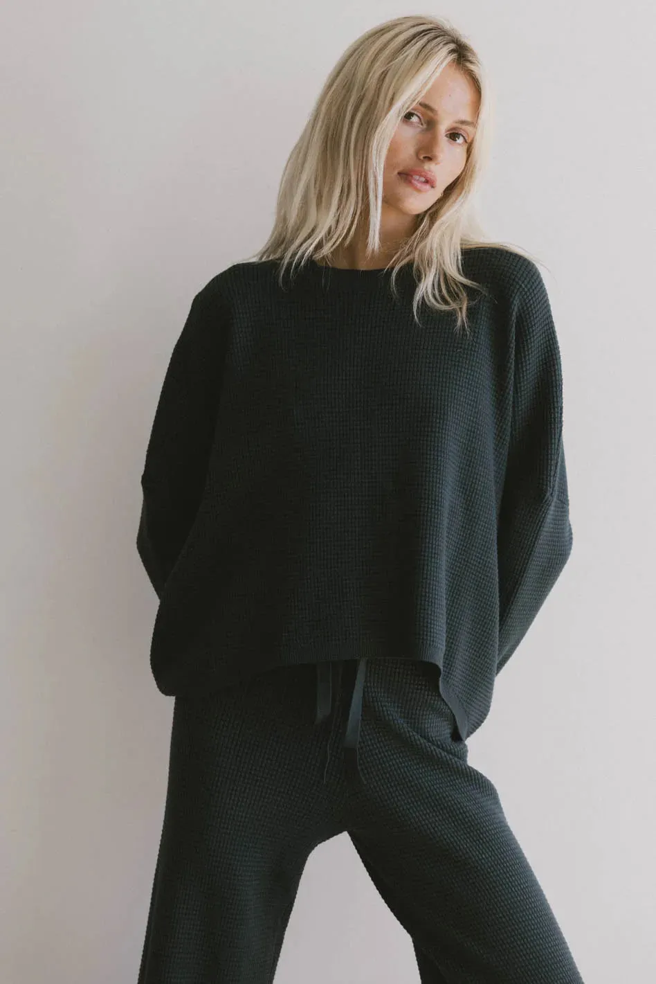 Jesse Waffle Knit Top in Navy - FINAL SALE sold by bohme product image thumbnail 4